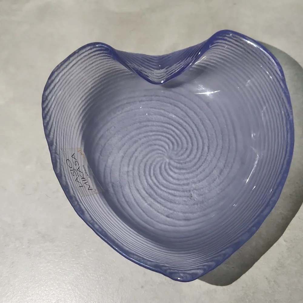 Vintage Laslo For Mikasa Japan Bluish Glass Dish Swirl Ridged Frosted Exterior